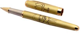 Ledos Stylish Golden Finish Modi Image Engraved Design On Body And Lotus On Cap Medium Tip Ball Pen