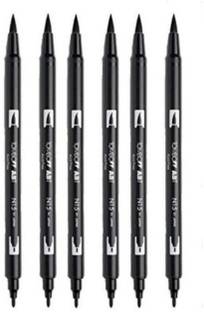 Tombow Tombow Dual Brush Pen, Black (66621) Pack of 6 pcs. Calligraphy