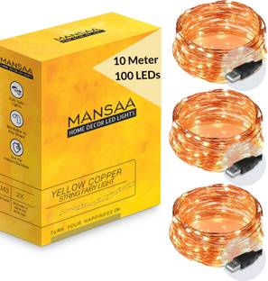 MANSAA 100 LEDs 10.06 m Gold, Yellow Steady Water Drop Rice Lights