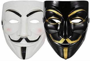 Rangbaaz Enterprises Comic Face Anonymous (Black & White) Gift Set Of 2 Pcs Party Mask Party Mask