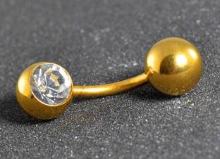 GadgetsDen 316L Surgical Steel Screw Round IP Gold Color Belly Button Ring Body Jewelry Piercing Navel Ring Barbells Stainless Steel Beaded Charm
