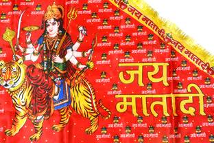 Shree Poojan Jai Mata Di Flag Jhanda Triangle Outdoor Flag