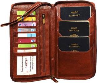 ABYS Genuine Leather Passport Holder//Travel Wallet with Metallic Zip Closure for Men & Women