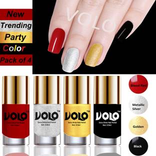 Volo Dazzling Glow Long Stable High Definition Nail Polish Combo Set Combo-102 Blood Red, Metallic Silver, Golden, Jet Black