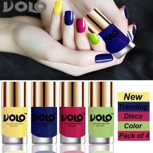 Volo Dazzling Glow Long Stable High Definition Nail Polish Combo Set Combo-No-02 Yellow, Royal Blue, Passion Pink, Parrot Green