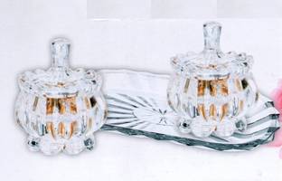 SMART SKILL HOME UTILITY 3 PCS SNACK SET WITH 2 LOTUS DESIGN CANDY JAR WITH GLASS TRAY Bowl, Tray Serving Set