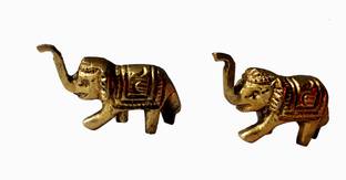 Bansiwal Ethnic Indian Brass Elephant Statue Showpiece - Set of 2 Decorative Showpiece  -  5 cm
