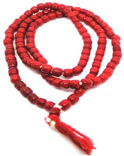 PR CREATION Natural Coral Rosary Red (cube size) Moonga/Munga Mala 108+1 Beads Stone Chain Set