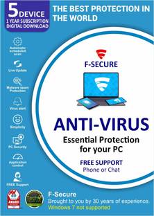 F-Secure F-secure Anti-virus key 5 PC 1 Year Activation Code 5 PC PC 1 Year Anti-virus (Email Delivery - No CD)
