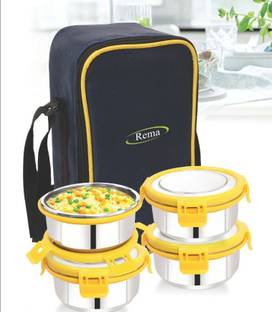 Rema Krysta 4 Container with Steel Lid Lunch Box Set with Bag 4 Containers Lunch Box