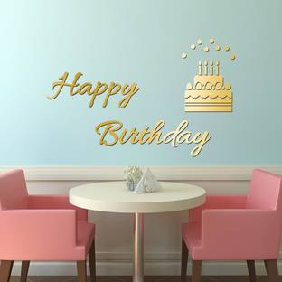 Sticker Hub 38 cm Acrylic 3D "Happy Birthday" Mirror Wall Sticker (Gold) Self Adhesive Sticker