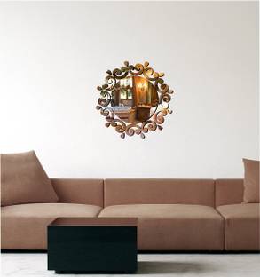 Creatick Studio 30 cm Acrylic 3D Abstract Circle Decorative Acrylic Mirror Wall Sticker (Gold) Self Adhesive Sticker