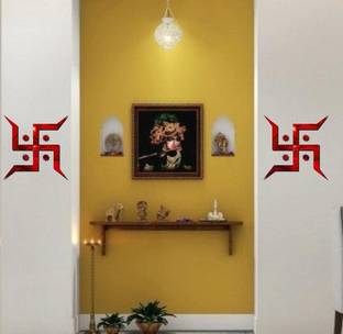 Sticker Hub 12 cm Acrylic Decorative Swastik 3D Acrylic Mirror Wall Sticker (Red) Self Adhesive Sticker