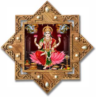 Poster N Frames Hand-Crafted Decorative Style Wooden Frame with photo of laxmi ji Digital Reprint 16.5 inch x 16.5 inch Painting
