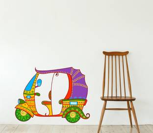 Sticker Hub 71.12 cm Rajasthani Auto rickshaw on famous monument backdrop in Indian art style Wall Stickers Self Adhesive Sticker