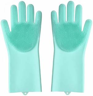 ZOOMANU Reusable Rubber Silicon Household Safety Wash Scrubber Heat Resistant Kitchen Gloves for Dish washing, Cleaning, Gardening Wet and Dry Glove hand gloves for kitchen Wet and Dry Glove