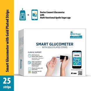 APOLLO SUGAR SMART GLUCOMETER WITH 25 GOLD PLATED STRIPS Glucometer