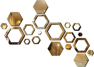 SUDARSHAN STICKER 42 cm Acrylic 3D Hexagon Glo3D Mirror Wall Sticker (Gold) Self Adhesive Sticker