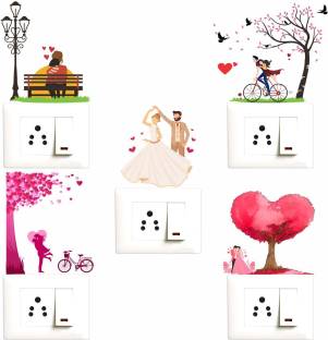 Decopix Romantic - Love - Cute - Couple - Decorative Wall Sticker Combo Pack For Switch Panel Board, Laptop, Fridge.- DP4057 Pack of 5