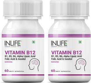 INLIFE Vitamin B12 1500mcg with B1, B5, B6, Alpha Lipoic Acid ALA - 60 Tablets (2 Pack)