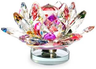 FLORID Crystal Lotus Flower On Stand with Rotating Base Multi Colorful (1 Piece) for Positive Energy and Good Luck Home Decoration Items Gifts Decorative Showpiece  -  10 cm