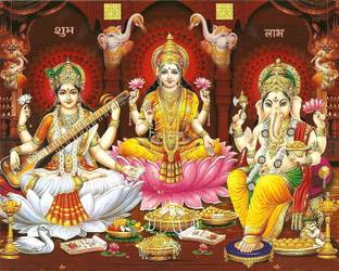 Asmi Collections 50 cm Lakshmi Saraswati Ganesha Self Adhesive Sticker