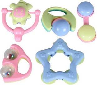 stacy Infant and Toddlers Bright and Colorful 5 Piece Baby Musical Rattle Playset - BPA free, 100% SAFE & NON-TOXIC Rattle Rattle