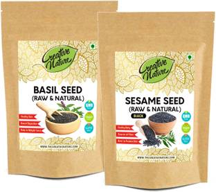 Creative Nature Combo Pack of Basil Seed and Sesame Black Seed 100 Gram Each Pack (Raw Seed) Seed