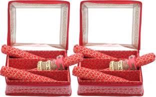 KUBER INDUSTRIES Brocade Hardboard 2 Pieces Three Rod Bangle Box (Red) - CTKTC22891 Make Up Vanity Box