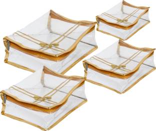 KUBER INDUSTRIES Multi Purpose Utility Transparent Cosmetic Bag Toilet Make up Organiser, Set of 4 (Gold) - CTKTC23231 Make Up Vanity Box