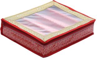 KUBER INDUSTRIES Brocade Hardboard Four Rod Bangle Box (Red) - CTKTC22892 Make Up Vanity Box