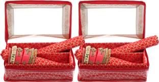 KUBER INDUSTRIES Brocade Hardboard 2 Pieces Two Rod Bangle Box (Red) - CTKTC22887 Make Up Vanity Box