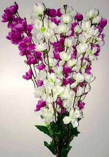 blue penguin Unique Brite White, Purple Orchid Artificial Flower, Blossom for the Home, Garden, artificial orchid flowers sticks-stem bunch for vase/vases.  (22 inch, Pack of 2) White, Purple Orchids Artificial Flower