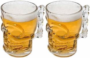 Glass World (Pack of 2) Cool & Stylish Skull Head Shaped Beer Mug for Home & Bar Glass Set Beer Mug