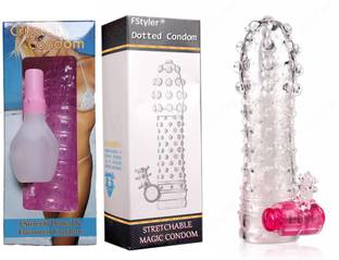 FStyler Triple Pleasure Crystal Condom for Long Time Combo Pack of 2| More Pleasure & Fun | Very Soft & Long Lasting | Washable & Reusable Silicon Condom