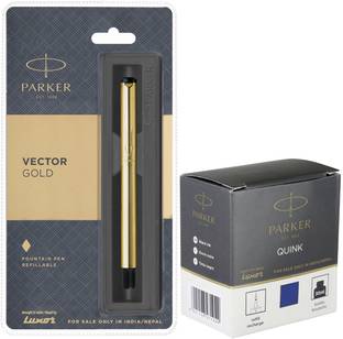 PARKER Vector Gold GT Fountain Pen with Blue Quink Ink Bottle
