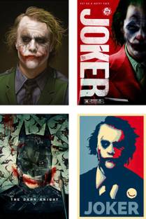 Pack of 4 Joker Artwork Posters | For Joker Lovers | HD Poster for Wall decor (300GSM Thick Paper, Gloss Laminated) Paper Print