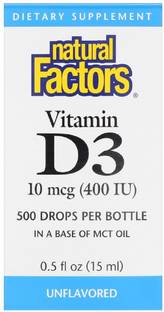 Natural Factors Vitamin D3 Drops, Unflavored, 400 IU, 0.5 fl oz (15 ml)
