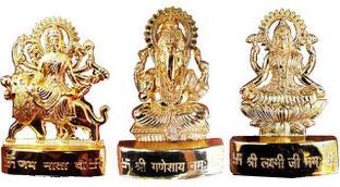 SV Traders Gold Plated Durga Ji,Ganesh Ji and Saraswati Ji Idol Decorative Showpiece  -  7 cm