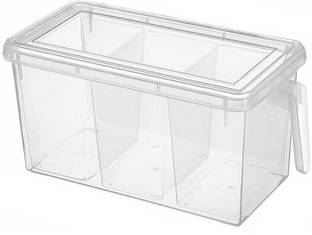 SKYFUN Plastic Air-Tight Fridge Storage Container Box WIth Handle and Lid Storage Basket