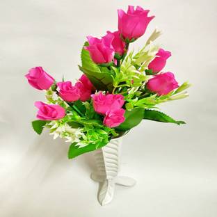 artificial hub Lilies Flower with plastic pot Multicolor Rose Artificial Flower  with Pot