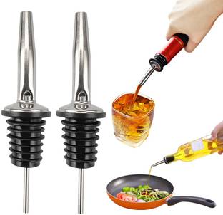 upalabdh 2 Pcs Oil Spout Liquor Pourers Bottle Spout Speed Pourer Oil and Vinegar Stopper Steel Bottle Stopper