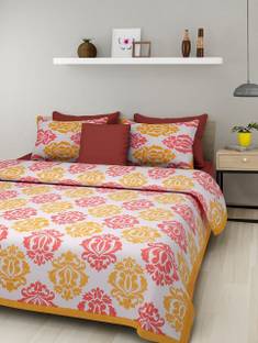 Rudra 300 TC Cotton King Floral Fitted & Flat Bedsheet