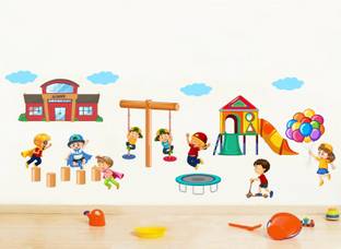 Decal O Decal 60 cm Kids Playing Activities in Wall Stickers (PVC Vinyl,Multicolour) Self Adhesive Sticker