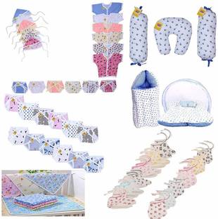 Fareto New Born Baby's Need Items in Single Packet Set of 45 Combo (Multicolor, 0-6 Months)