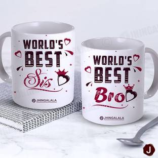 Jhingalala Worlds Best Sis & Worlds Best Bro Printed Ceramic Coffee Mug