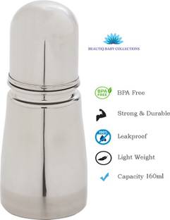 Beautiq Baby Collections Stainless Steel Baby Feeding Bottle 160ml with High Grade Silicon Nipple - 160 ml