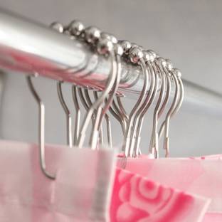 Rrimin Nickel 5 Roller Shower Ball Curtain Hooks (6 x 4 cm, Silver) -12 Pieces Curtain Ring with Hook