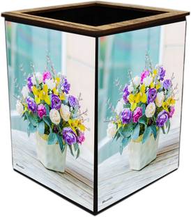 Poster N Frames 1 Compartments wooden Colorful Wooden Pen Stand with photo of Birds # Return Gift # Office Stationery Pen Holder # Paper wieght # Desk organiser