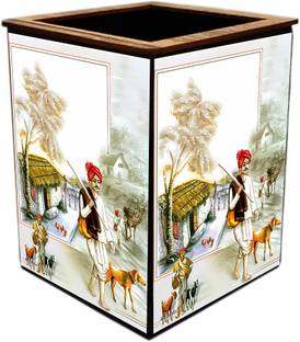 Poster N Frames 1 Compartments wooden Colorful Wooden Pen Stand with photo of Birds # Return Gift # Office Stationery Pen Holder # Paper wieght # Desk organiser